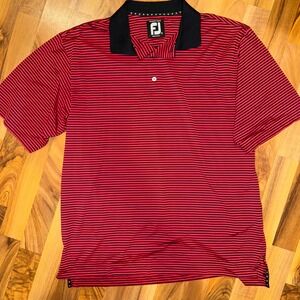 FootJoy Prodry Lisle Golf Polo Shirt‎ Mens Large Red Black Striped FJ Logo sport